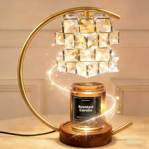 HISBO Candle Warmer Lamp with Timer Dimmable, Gifts for Women, House Warming Gifts New Home Decor, Candle Warmer, Crystal Square Candle Light, Wax Melt Warmer for Jar Candles with 2 * 50W Bulbs