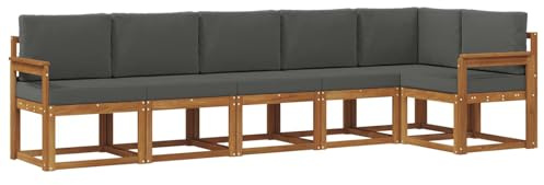 vidaXL Outdoor-Sofagarnitur mit Kissen 6 pcs Natur und Anthrazit, Modernes Garten-Sofa, Langlebiges Outdoor-Sofa-Set, Lounge-Möbel für die Terrasse, Bequeme Sitzgelegenheiten