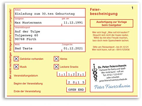 gestaltenlassen.com (40 x) Einladungskarten Geburtstag Krankschreibung Krankmeldung Arbeitsunfähigkeit Einladungen