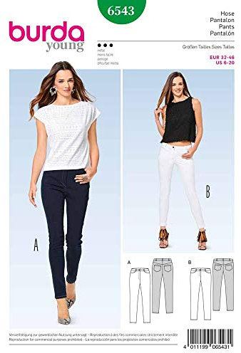 Burda Style Schnittmuster zum selber nähen 6543 | Schmale Hose | Schmale Jeans | Damen, Gr. 32-46 | Nählevel: fortgeschritten