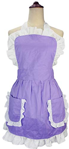 LilMents Women's Ruffles Outline Retro Pockets Apron Kitchen Cooking Cleaning Maid Costume