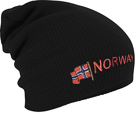 Longbeanie Slouch-Beanie Mütze Norwegen mit Fahne 54594 Farbe schwarz