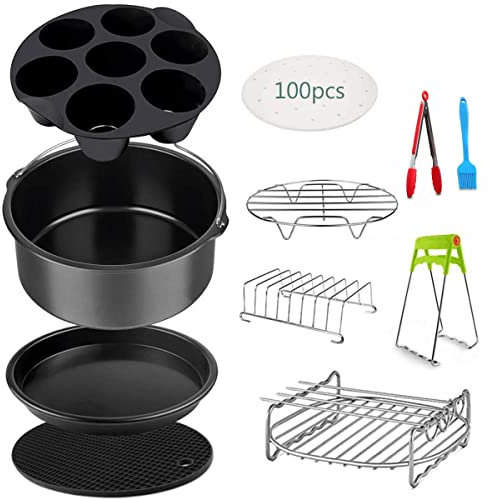 11 pcs Accessori per friggitrice ad aria XL Air a 8 pollici per Phillips & Gowise & Cozyna & Tower & Princess o altre marche,adatta a tutte le Airfryer standard 4.2-6.8L