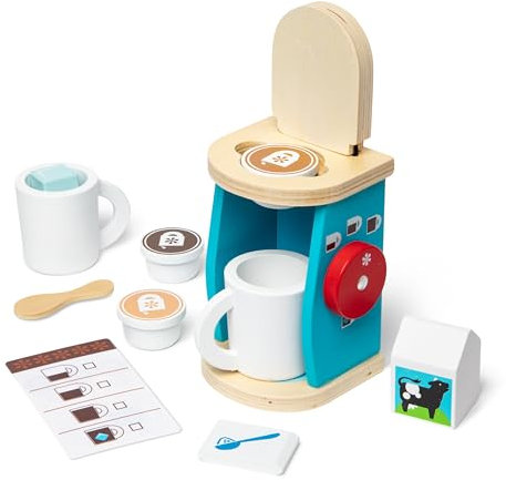Melissa & Doug Ensemble de cafetière en bois 11 pièces pour infuser et servir - Accessoires de cuisine pour enfants - Pour filles et garçons