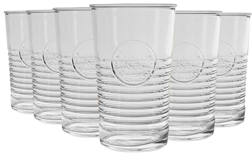 Bormioli Rocco Officina 1825 Highball Glasses Set - Vintage Italian Cut Glass Cocktail Tumblers - 475ml - Pack of 12