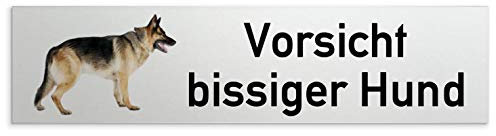 Kinekt3d Leitsysteme Schild/Türschild 160 x 40 x 1,5 mm - Aluminium Vollmaterial eloxiert - Oberfläche in geschliffener Edelstahloptik - 100% Made in Germany (Vorsicht bissiger Hund 004)