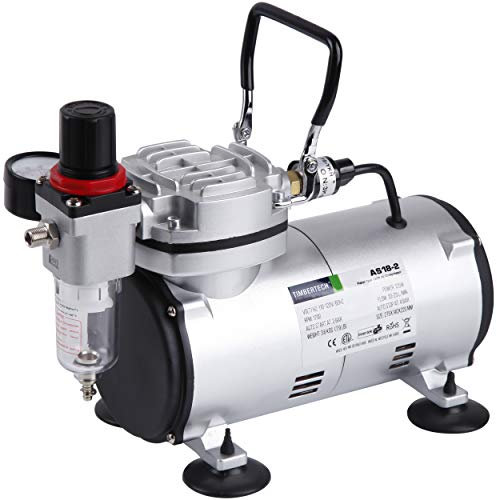 TIMBERTECH Airbrush Compressor AS18-2, Basic Mini Compressor, 4 Bar/Auto Stop for Hobby Paint Body Tattoo Cake Decoration Model Painting Automotive Graphic Make-up