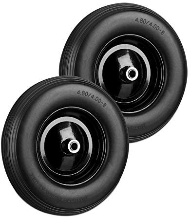 Relaxdays Roue de brouette 4.80 4.00-8, Lot de 2, Roue Caoutchouc, Roue de Secours, Jante, pneus Diable 100 kg Charge, Noir