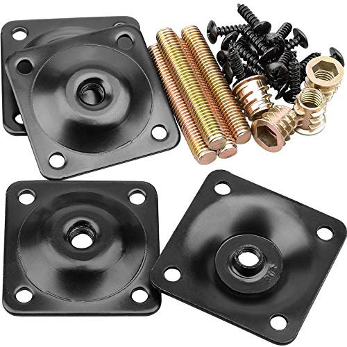 Anwenk Leg Mounting Plates, Furniture Leg Attachment Plates T-Plate 5/16 (M8) Sofa Legs with Hanger Bolts,Screws,Strengthen Weak Furniture Repair Damaged Sofa Couch Seat,Set of 4,Black