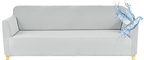 Poligino Sofabezug 3 Sitzer Wasserdicht, Sofahusse Elastisch Universal, Sofa Cover Stretch 3 Sitzer (180-220 cm) Hellgrau