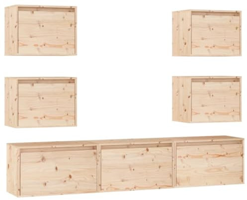 vidaXL TV Schrank 7-TLG. Wandschrank Hängeschrank Wohnwand Lowboard Fernsehschrank Fernsehtisch TV Möbel HiFi-Schrank Massivholz Kiefer