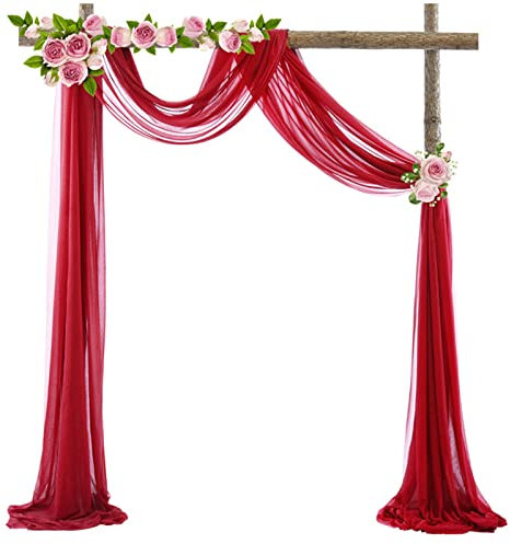 Trayosin 1 Stück Querbehang Freihanddeko für Hochzeitsbogen&Traubogen Hochtzeit Himmelbett Vorhänge Querbehang Gardine für Fotografie Party Hochzeit Geburtstag Deko (Rot,70 * 300cm)