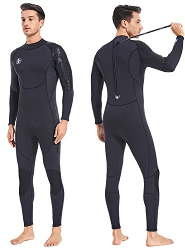 Traje de neopreno para hombre, traje húmedo de neopreno – 3 mm térmico de buceo con cremallera trasera ultra elástico, traje de baño negro, manga larga, cuerpo completo, cálido, buceador, talla L