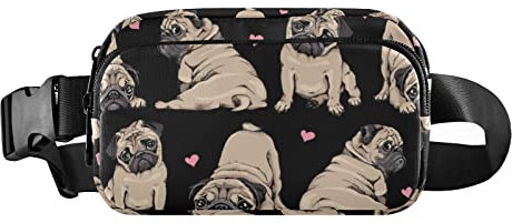 Bauchtasche mit Mops-Welpen, für Damen und Herren, modische Gürteltasche, Geldbörse mit verstellbarem Riemen, Hüfttasche für Outdoor, Workout, Reisen, Mehrfarbig, Large