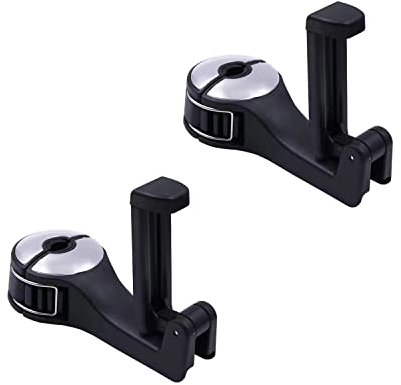 NINVVS 2 Pieces of Car Lock Hooks, Two-in-one Car Seat Hooks, Hidden Hooks for Car Headrests, with Mobile Phone Holders, for Hang Bags, Toys, Baby Products, Mobile Phones, Etc. (Black and Silver)