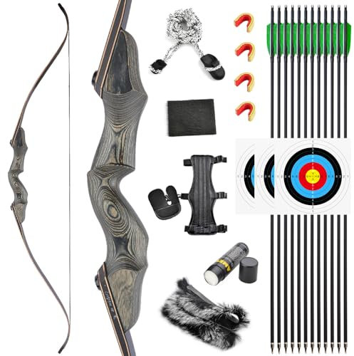 SHARROW Takedown Recurve Bogen 60 Zoll Jagdbogen Erwachsene Sportbogen 25-60lbs Traditionell Holzbogen Longbogen (Typ 2, 25lbs)