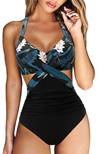 MJGkhiy Costume Intero Donna Contenitivo Pancia off Shoulder Costume da Bagno Intero Imbottito Costumi Mare Intero con Coppe Costume Intero Taglie Comode Profondo V Bodysuit
