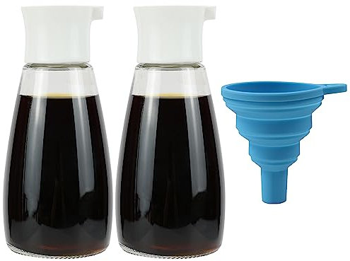 EIKS Sojasaucenspender aus Glas, mit tropffreiem Ausgießer für Salat, Dressing, Grill, Sushi, Fassungsvermögen 220 ml, 2 Sets