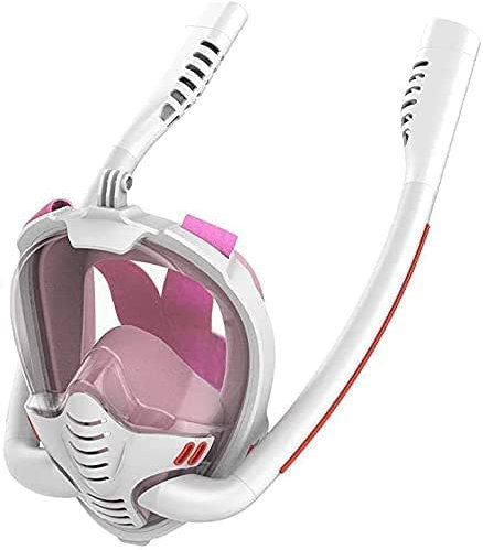 Vollgesichts-Schnorchel-Schnorchelmaske, Doppel-Atemschutzmaske, Tauchmaske, Tauchmaske, Unterwasser-Vollgesichts-Schnorchelmaske, Schwimm-Schnorchel-Tauchausrüstung für Erwachsene und Kinder (Pink