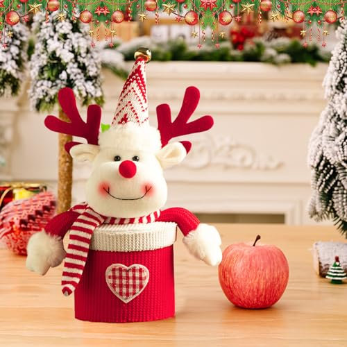 Geschenkbox Weihnachten mit Deckel, 25x20cm Geschenkboxen Weihnachtsdeko Weihnachtsmann Schneemann Elch, Weihnachtsgeschenkbox, Geschenk Box Weihnachten für Äpfel Süßigkeitskästen Gebäcktüten (D)