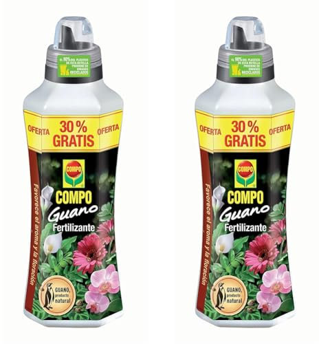 COMPO Fertilizante con guano para plantas de interior, balcón y terraza, Fertilizante líquido, 1 L más 30% adicional (Paquete de 2)