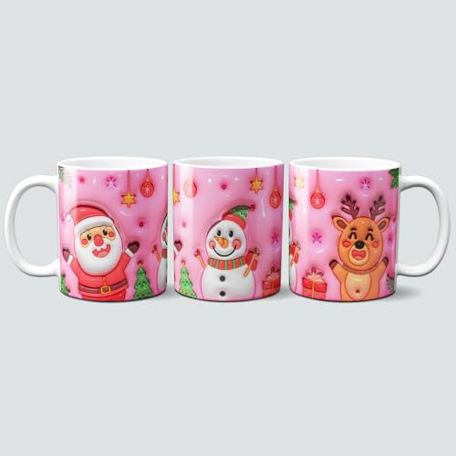 online-hut - Tasse - Kaffeebecher - Weihnachtstasse - Weihnachten - 3D Design - Rentier/Weihnachtsmann/Schneemann - 3D-W11