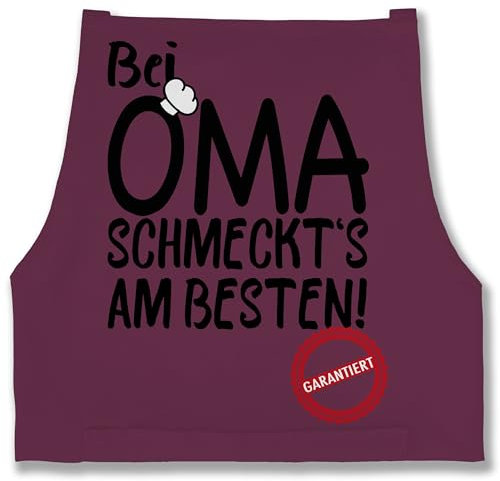 Schürze - Erwachsene - Bei Oma schmeckts am besten - 85x69 - Aubergine - geschenk kochen kochschürze damen für weimachtsgeschenke schmeckt bäckerschürzen beste omas mit spruch