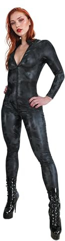 Rubberfashion Damen Kunstleder Camouflage Catsuit mit 3 Wege Reißverschluss Leder Camouflage M