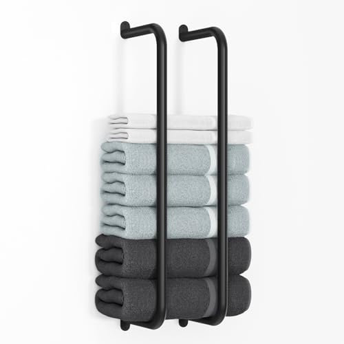 Josmimic Handtuchhalter für gerollte Handtücher: Handtuchhalter Wandmontage - mattierter Edelstahl für Badezimmer - Schwarz