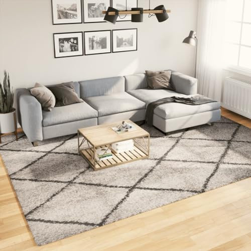 AJJHUUKI Home Items,Shaggy Teppich PAMPLONA Hochflor Modern Beige und Anthrazit 240x340 cm, Anzugmöbel