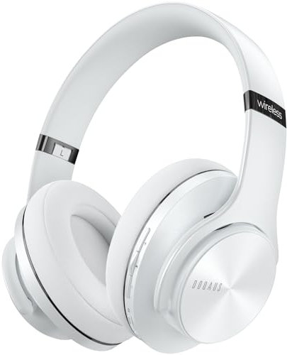 DOQAUS Auriculares Inalámbricos Bluetooth, 3 Modos EQ/90 Horas de Reproducción/Bluetooth 5.3, Cascos Bluetooth con Micrófono y 40mm Controlador, para Móviles/TV/PC/Hogar - Blanco