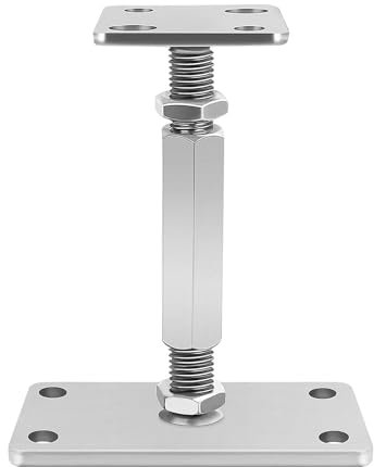 AllRight Pfostenträger Höhenverstellbar Stützenfuss Verstellbar Höhe 140-200 mm Verzinkt Bodenfuß Stützfuß Pfosten Füße Bodenplatte 160 x 80 mm Trägerplatte 80 x 80 mm Silber