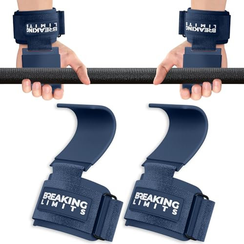 Breaking Limits Zughilfen Haken Krafttraining - Gewichtheberhaken - Zughaken für Gym, Fitness, Gewichtheben & Weightlifting - Power Hook Herren & Frauen - Lifting Straps - Zughilfe mit Haken (Blau)
