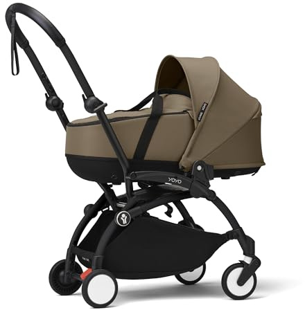 Stokke YOYO3 Kinderwagen mit Liegewanne (Toffee) - Inklusive Rahmen (Black), Liegewanne, Doppelmatratze, Fußbezug, gepolstertem Schultergurt und schützender Aufbewahrungstasche