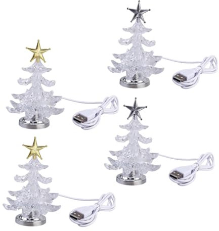 MERRYHAPY 4stücke Weihnachtsbaum-tischlampe Aus Acryl Usb-beleuchtung Bunte Nachtlicht-lampe Led-schreibtischlampe Für Zuhause Schlafzimmer Party-dekoration Goldener Stern Silberner Stern