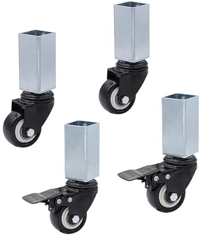 SMTOPIA pour Manchon Carré en Acier Inoxydable 25/30/40 mm roulettes Pivotantes Universelles avec Frein, Roues À Poulie Silencieuses roulettes De Meubles, 4 Pièces Capacité De Charge 150 kg