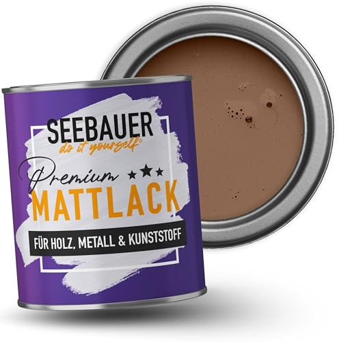 SEEBAUER diy Mattlack Dunkelbraun 375ml für Innen & Außen (No. 606 Hazel Eyes) Möbelfarbe ohne Schleifen - Hybrid-Lack für Holz, Metall, Kunststoff - Holzlack, Möbellack hohe Deckkraft