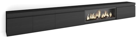 Skraut Home | TV-Schrank, Lowboard | für Wohnzimmer und Esszimmer | 368x45x35 | Elektrokamin XXL | Moderner Stil | Schwarz