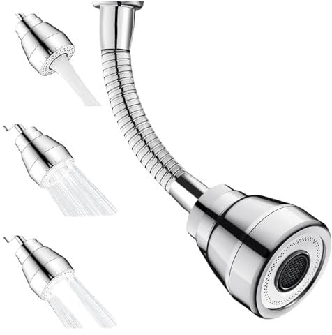 Kitchen Tap Spray Head - 360° Swivel Flexible Faucet Sprayer with 3 Water Modes - Faucet Extender Tap Attachment - 22mm/24mm Compatible - Fits Standard Tap Adapter for Kitchen Sink
