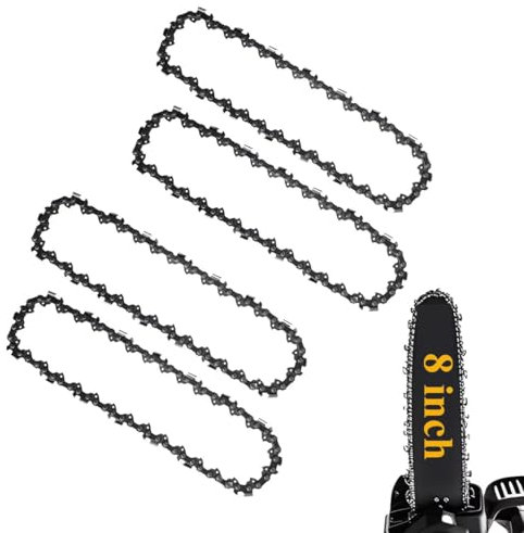 4 Pack 8 inch Chainsaw Chain for (20cm) Bar 33 Drive Links, 3/8 LP, .050 Gauge, Replacement Chainsaw Fits for Bosch, Ryobi, Black & Decker and More -Without Guide Bar