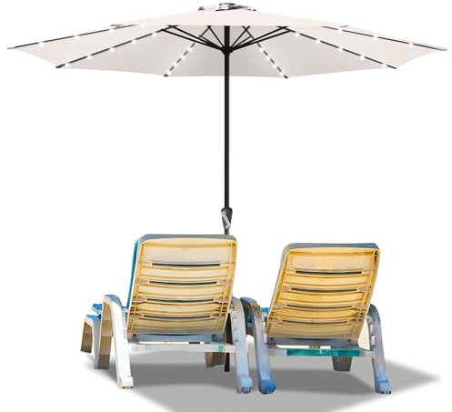 Ollewiellan Sonnenschirm LED Solar Ø 350 cm mit Kurbel, Ampelschirm UV Schutz 50+ Strandschirm, Sonnenschutz, Gartenschirm wasserdicht für Terrasse, Balkon, Pool, ohne Ständer, Beige