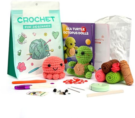 Hroevc Häkeltier-Set für Anfänger, Amigurumi-Häkelset, Geschenk für Erwachsene und Kinder (ab 15 Jahren), einfaches Strickset für Anfänger (Schildkröte)