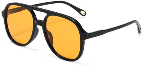 VueLux Retro 70er Sonnenbrille Gelb Getönte Brille Übergroß Ovale Brille für Damen Herren (Schwarz Gelb)
