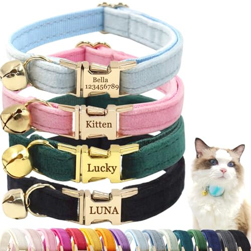 Katzenhalsband mit Namen Halsband Katze Airtag GPS Tracker,Samt Personalisiert Katzenhalsbänder mit Glocke