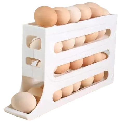Egg Holder Storage, Automatic Rolling Egg Dispenser for Refrigerator, Countertop, Kitchen - Space-saving Roller/Storage/Organizer/Container/Tray for Fridge -Store about 30 eggs (White)