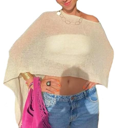 Women Sheer Poncho Top Crochet Lightweight Shawl Beach Cover Up Rave Festival Vacation Outfits Summer Going Out Tops Light Yellow