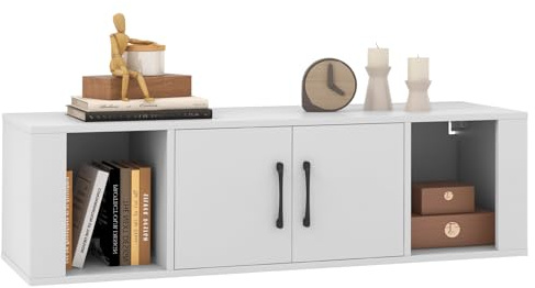 COSTWAY Libreria a Parete con 2 Cubi, Armadietto Sospeso a 2 Ante in Legno, Design Salvaspazio, Multiuso per Soggiorno, Studio, Cucina e Ufficio, 108 x 33 x 30,5 cm (Bianco)