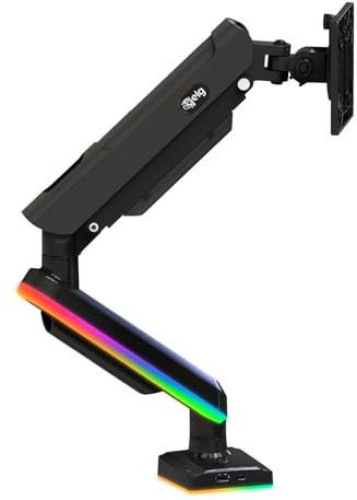 RGB Gaming Monitor Arm with Gas Spring, Adjustable Desk Mount for 17 to 35 Inch Screens, Full Motion Ergonomic Design, VESA Compatible, Cable Management Included
