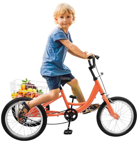 KKVUIIFF - 16 Zoll Dreirad für Kinder, 3 Räder Kinderfahrrad mit Korb, Sattels Höhenverstellbar 68-78 cm, Kinderdreirad für Kinder ab 7-10 Jahre