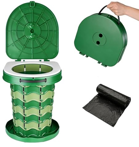 Toilette Portable Camping, WC Portable Pliable avec 10 Sac, Toilette Seche Camping, Load Capacity up to 180 kg, Toilettes Sèches, Toilette de Camping pour Voyages, Randonnée, Pêche, Barbecues (Vert)